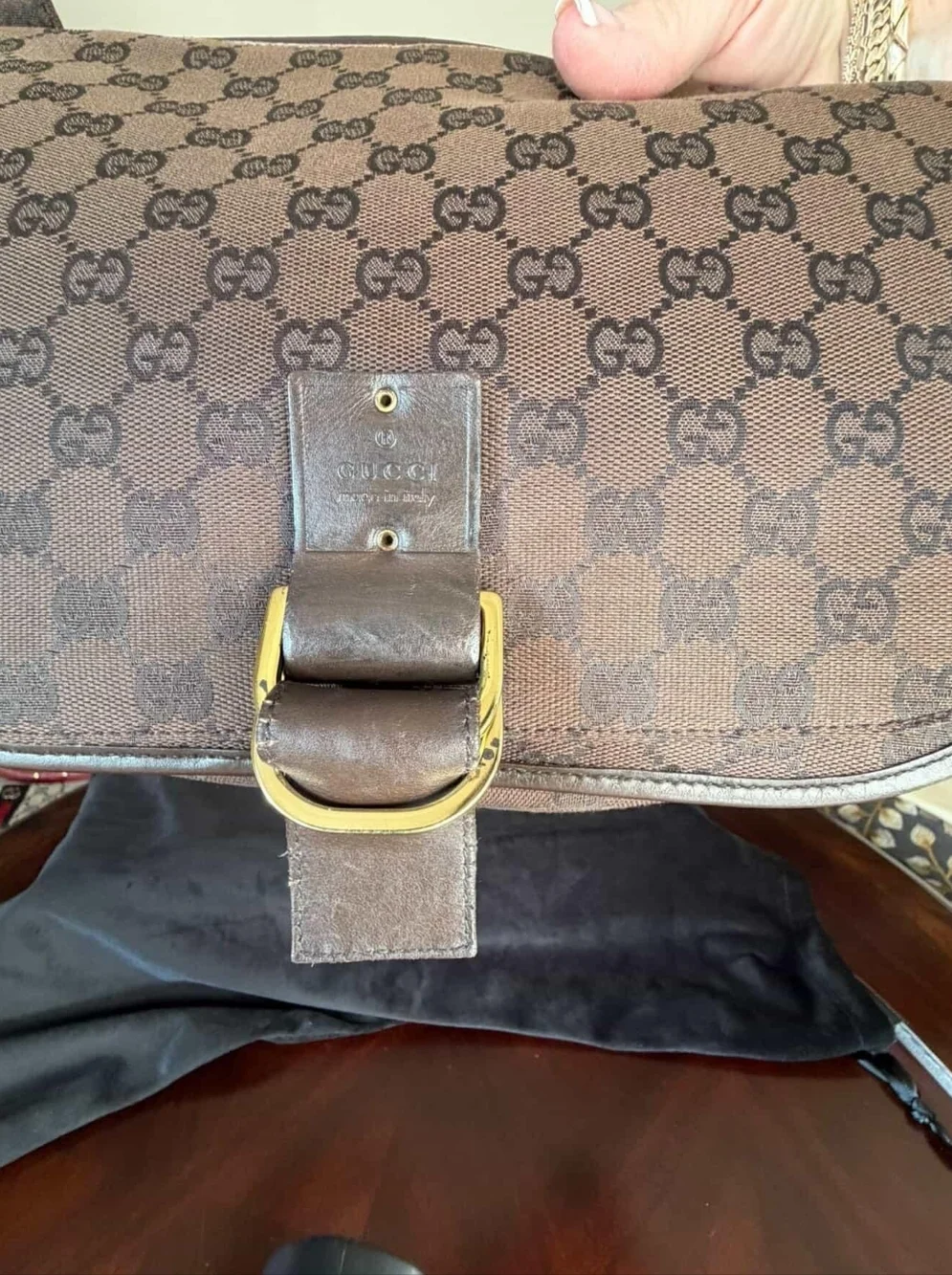 Gucci GG Canvas D-Ring Shoulder Bag Brown Monogram Tom Ford Era